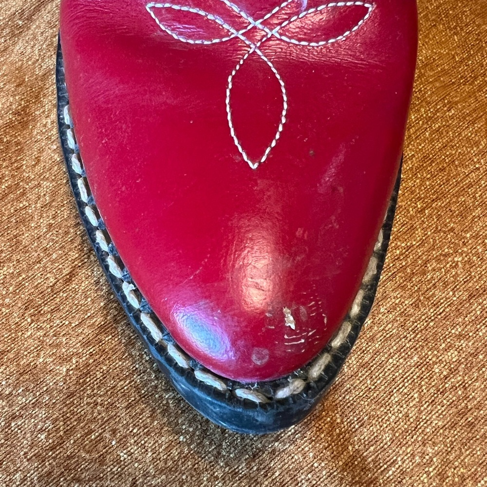 Old West Red Leather Cowboy Boots White Stitching Kids Size 1D - Picture 5 of 9